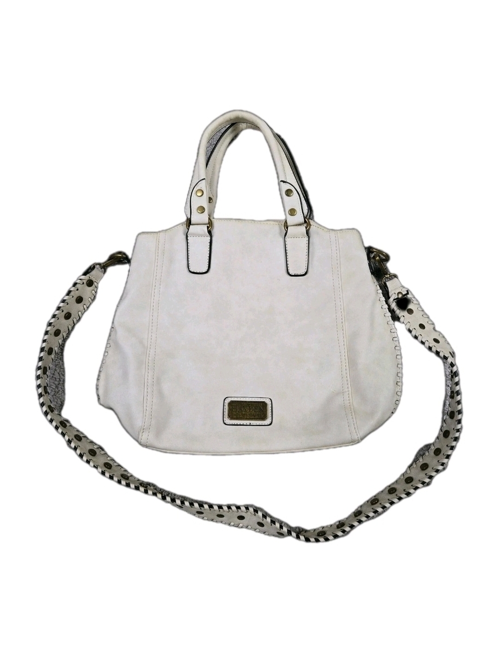 Hayden Ivory Faux Leather Braided Crossbody Purse Double Handle Handbag Bag